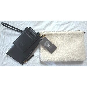 Vince Camuto Aliya Sherpa Pouch and Leather Wristlet Set Black VC-ALIYA-PO